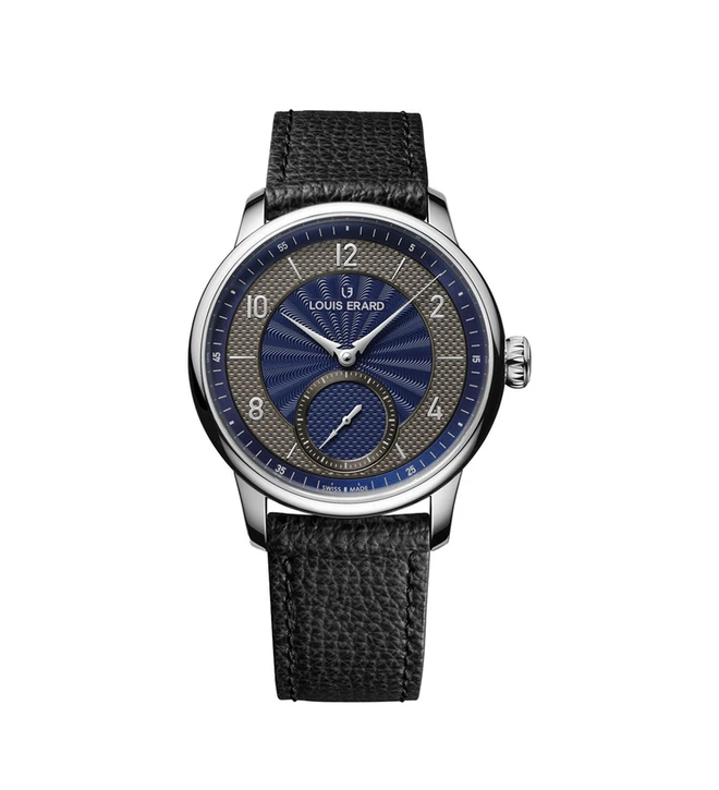 louis erard petite seconde guilloche blue front