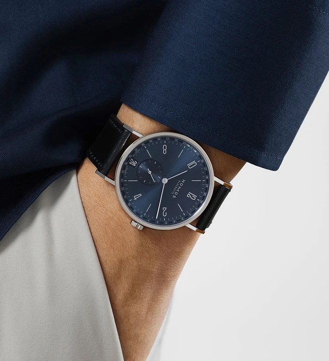 nomos tangente 2date wristshot blue