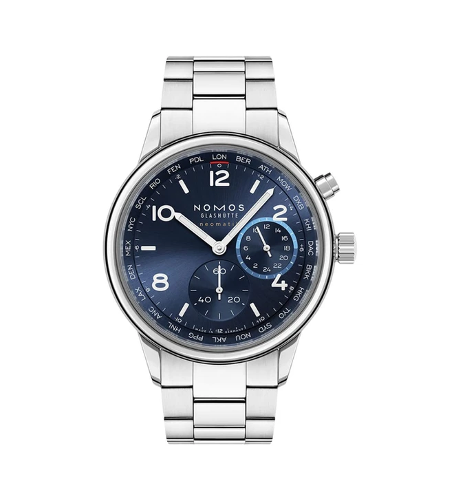 Nomos Club Sport neomatik Worldtimer blue front