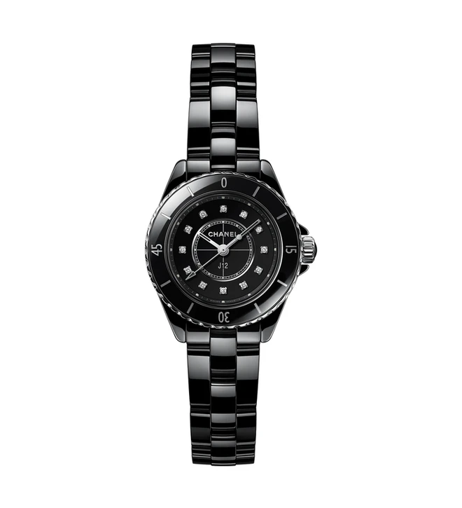 chanel j12 black diamonds 28mm H10135 front