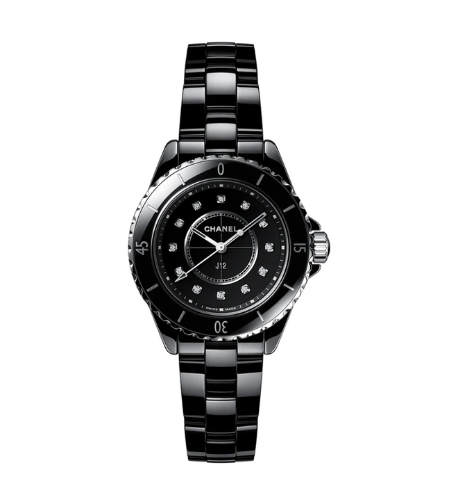 chanel j12 black diamonds 33mm H5701 front