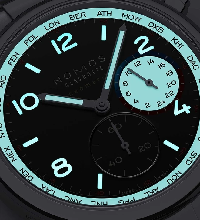 Nomos Club Sport neomatik Worldtimer dark dial