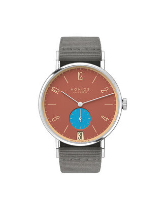 nomos tangente ziegelblau front