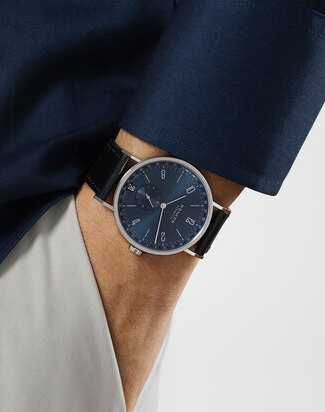 nomos tangente 2date wristshot blue