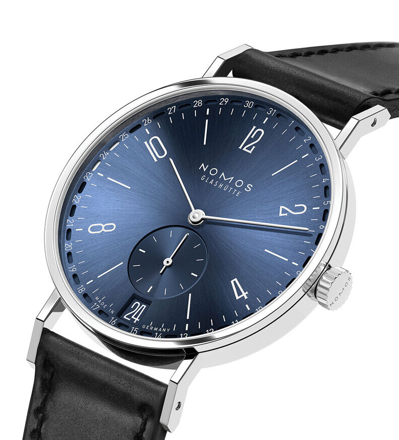 nomos tangente 2date blue dial