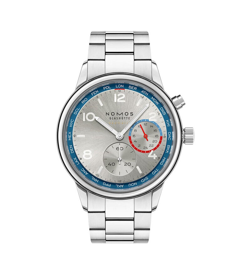 Nomos Club Sport neomatik Worldtimer silver front