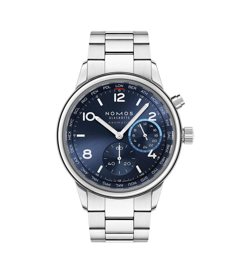 Nomos Club Sport neomatik Worldtimer blue front