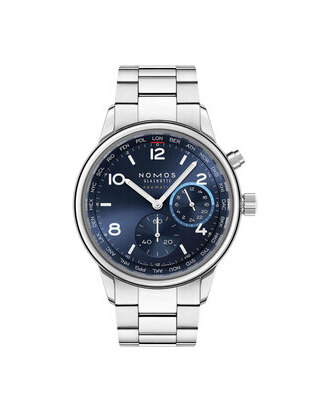 Nomos Club Sport neomatik Worldtimer blue front