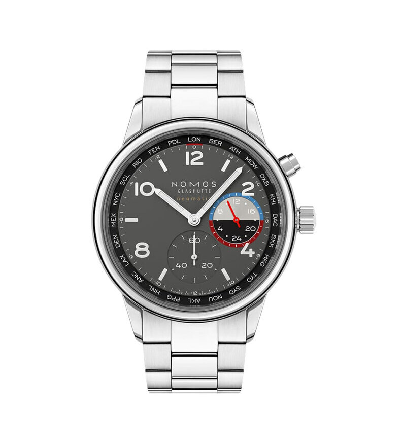 Nomos Club Sport neomatik Worldtimer Volcano front