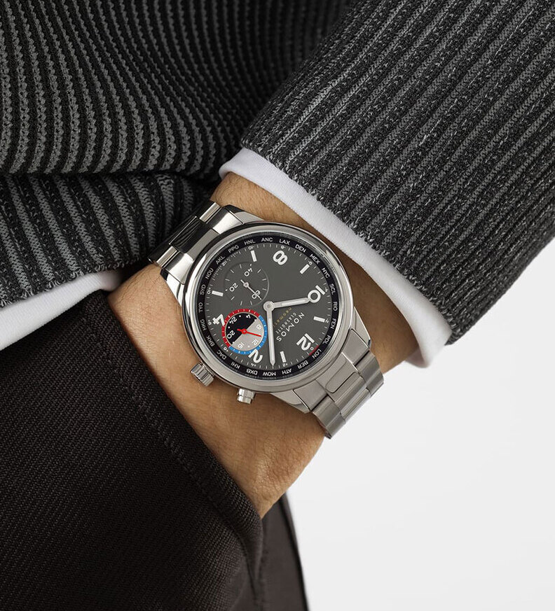 Nomos Club Sport neomatik Worldtimer Volcano wristshot