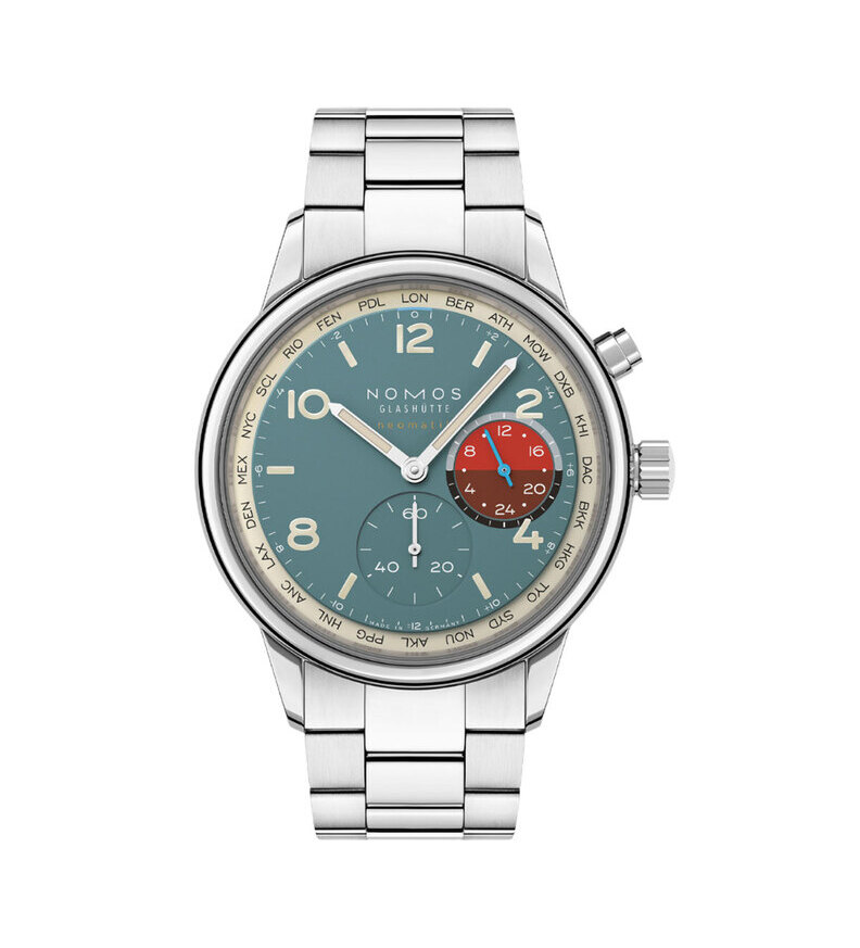 Nomos Club Sport neomatik Worldtimer Glacier front