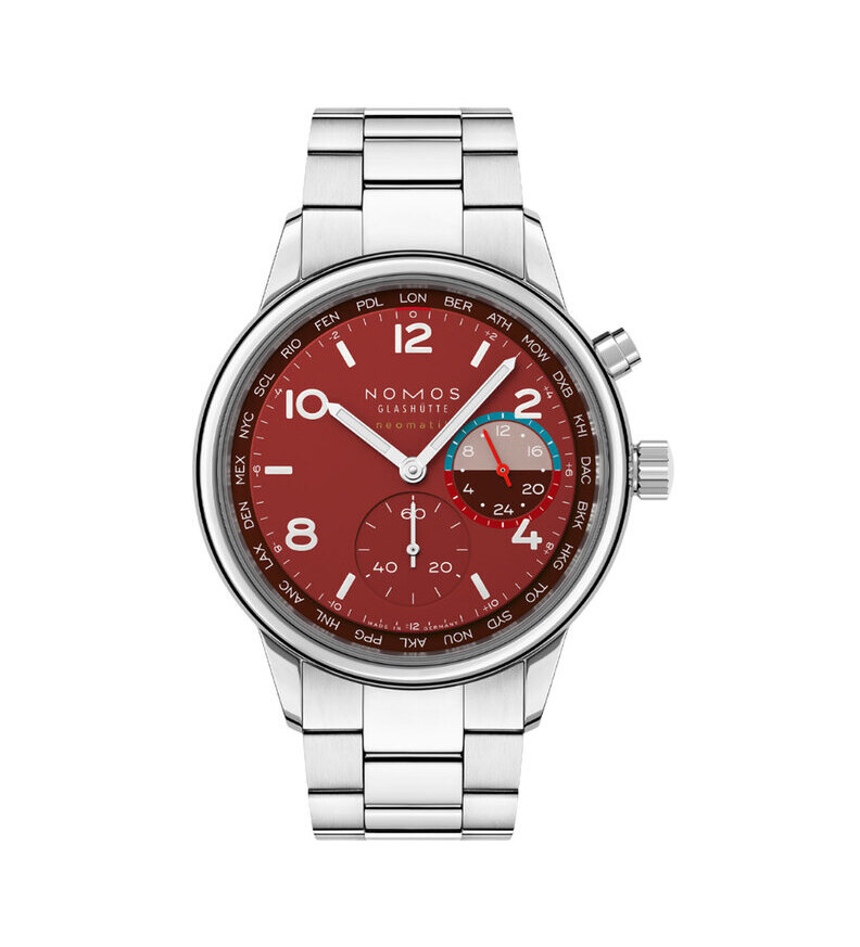 Nomos Club Sport neomatik Worldtimer Magma front