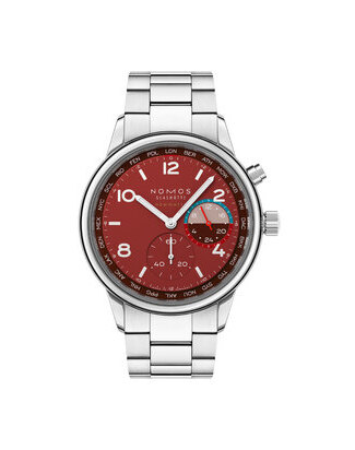 Nomos Club Sport neomatik Worldtimer Magma front
