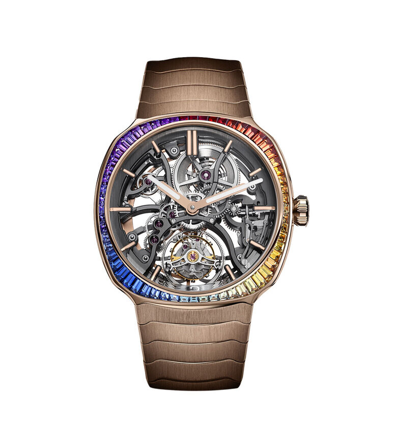 hmoser Streamliner Tourbillon Skeleton Rainbow red gold front