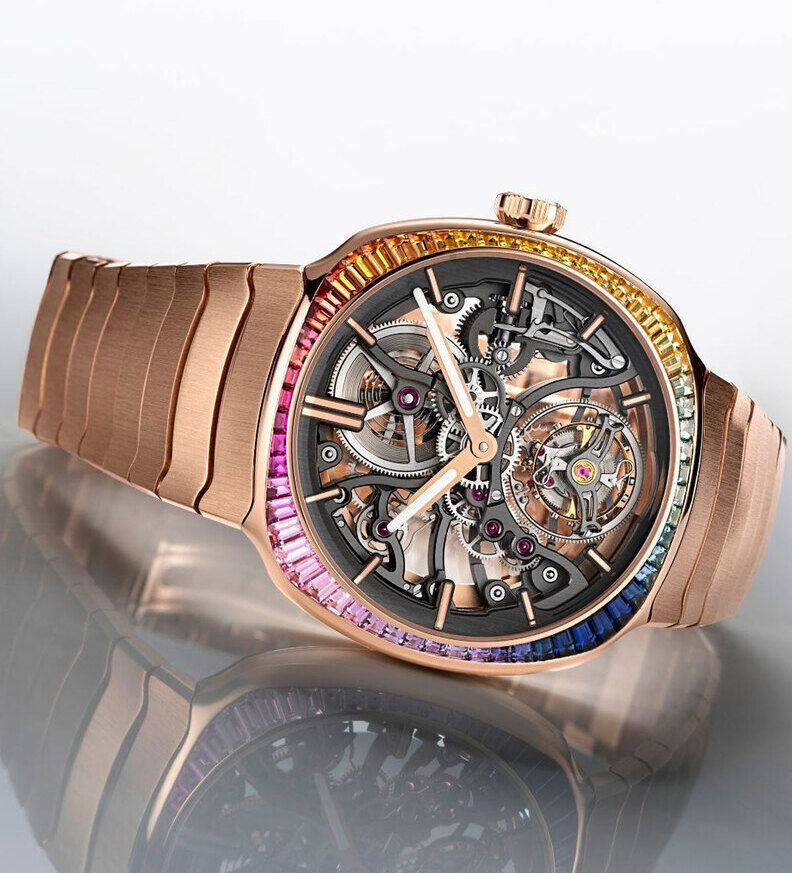 Hmoser Streamliner Tourbillon Skeleton Rainbow red gold lifestyle