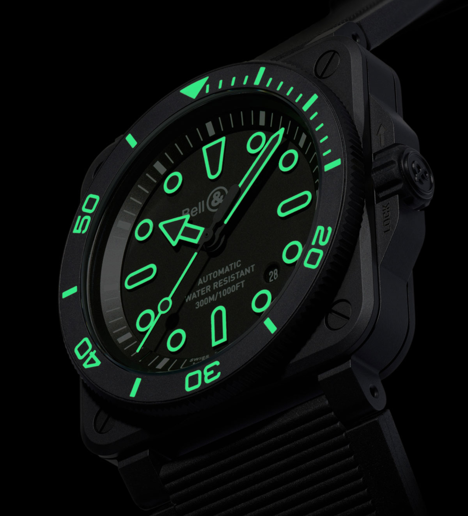 bellross BR0392 diver lum outline dial luminova