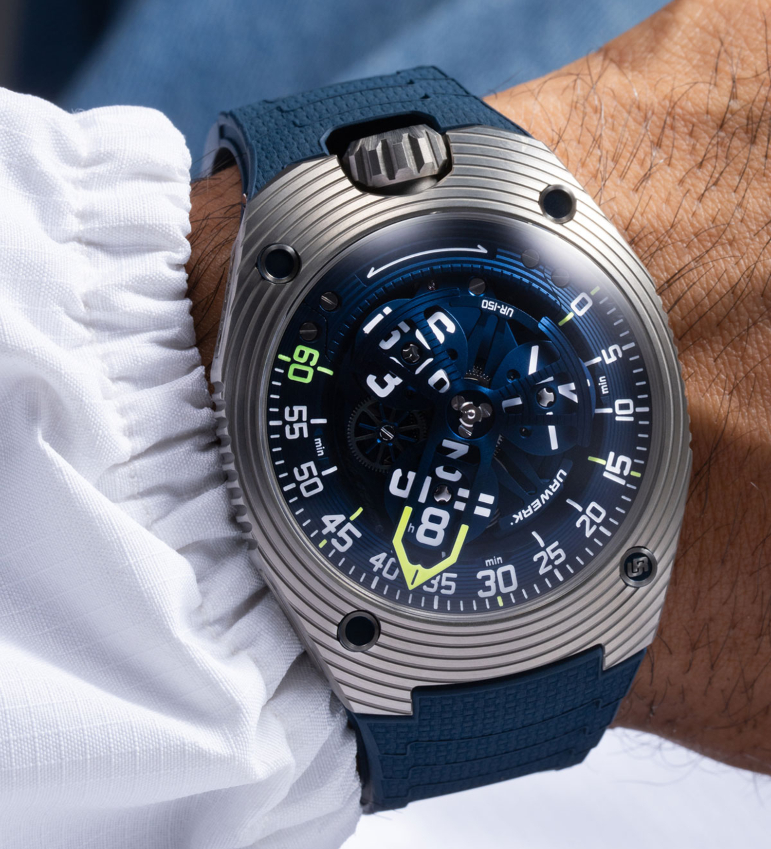 urwerk ur150 scorpion blue wristshot