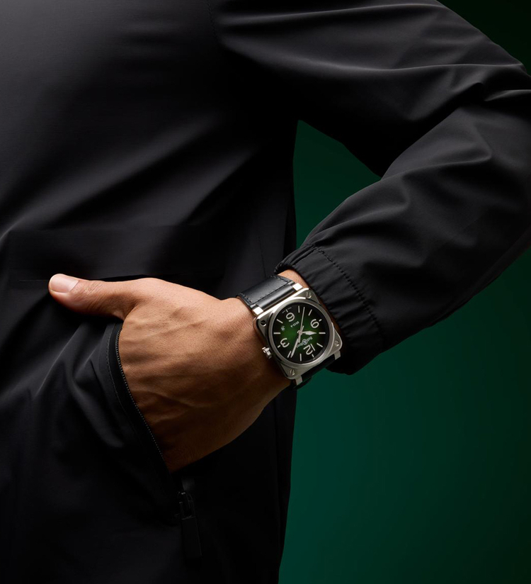 bellross br03 green steel wristshot