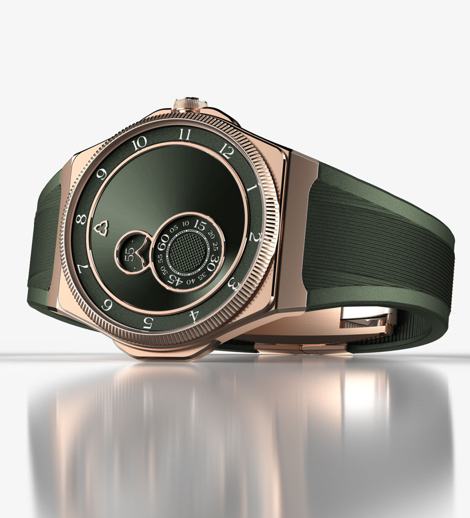 trilobe trentedeux sunray green rose gold watch