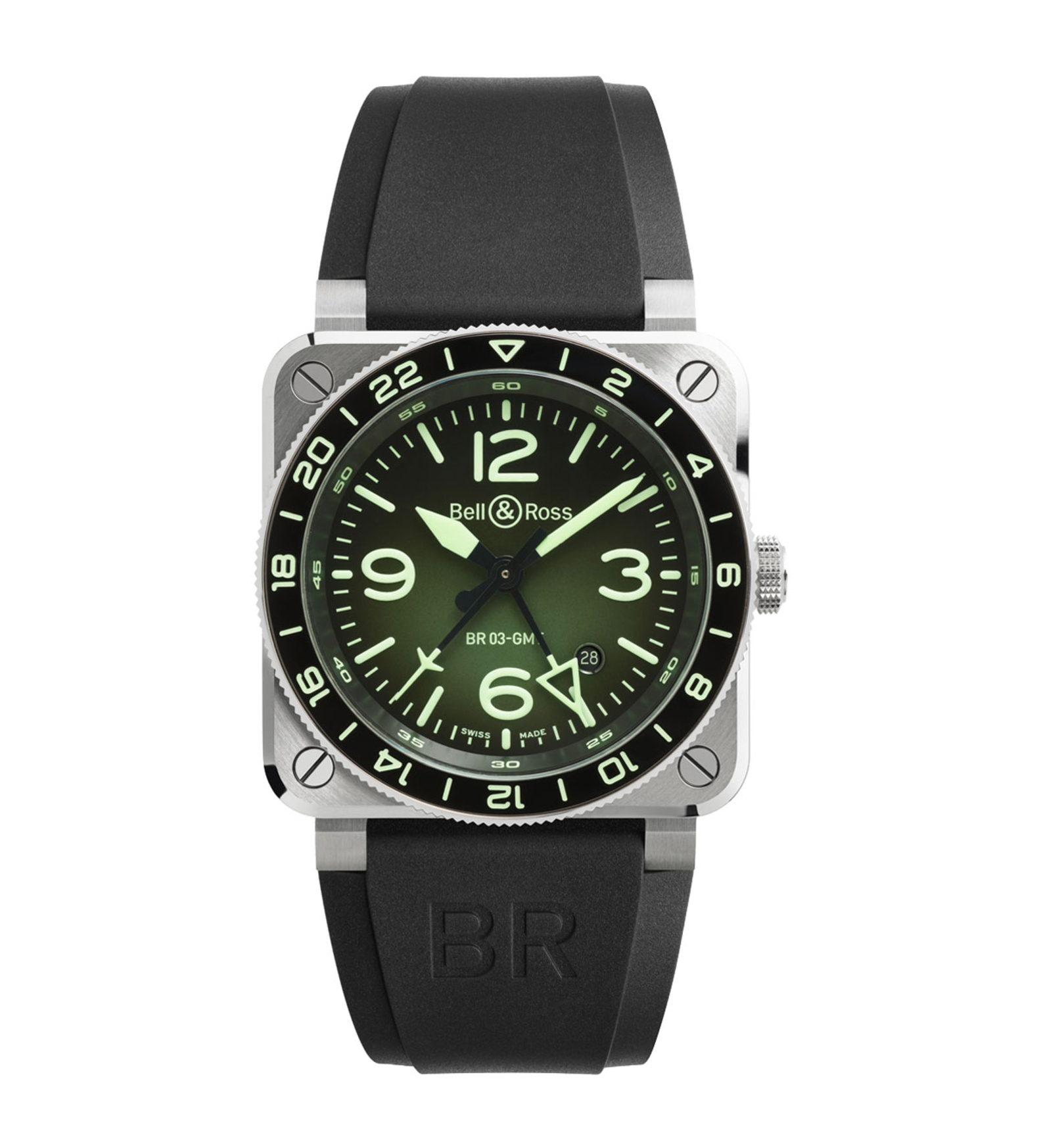 bellross br03 gmt green lum front
