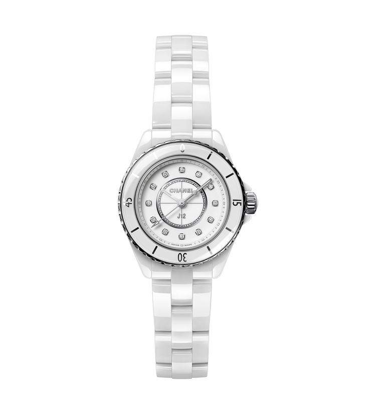 chanel j12 white diamonds 28mm H10134 front