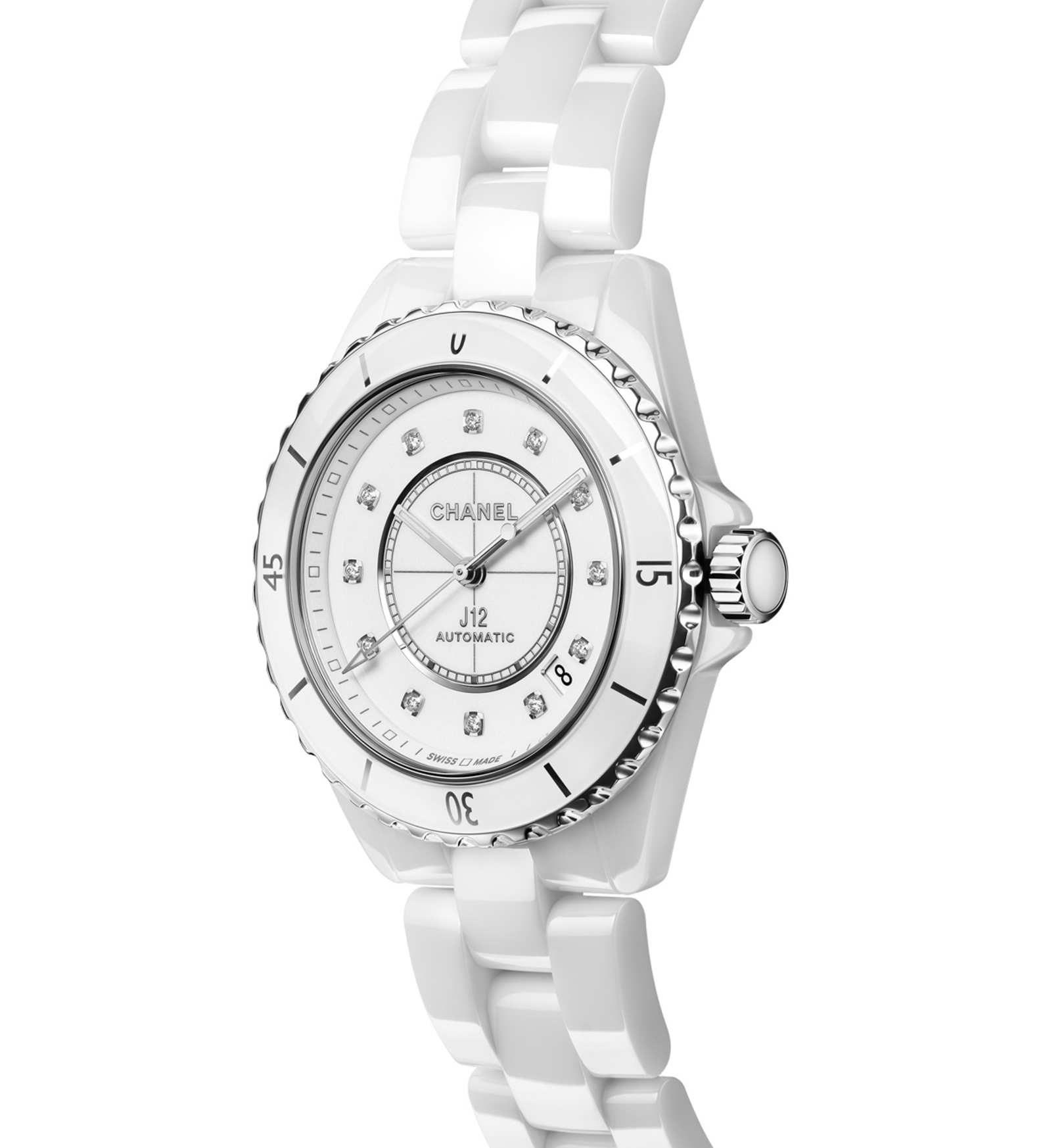 chanel j12 white diamonds 38mm H5705 side