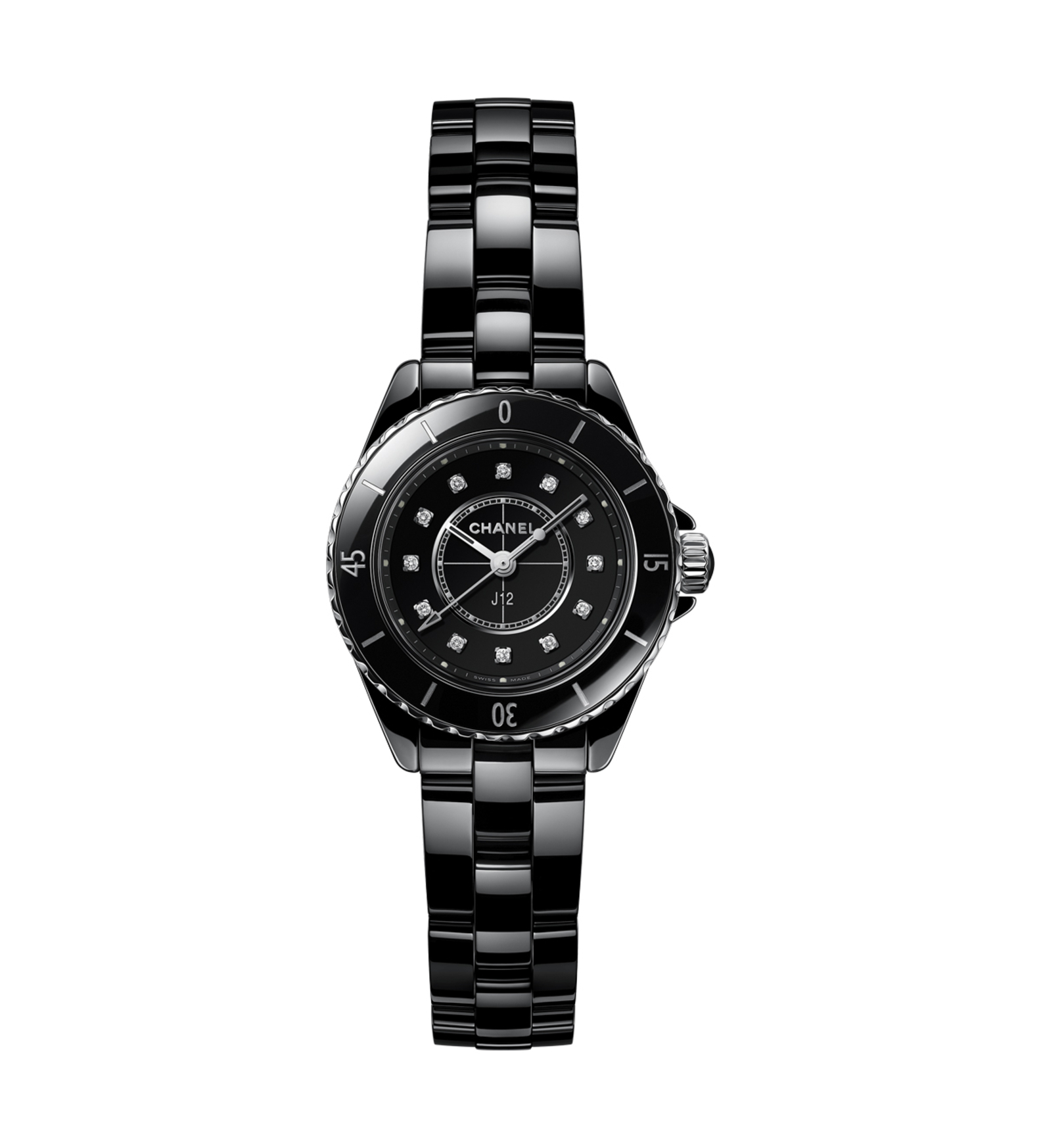 chanel j12 black diamonds 28mm H10135 front