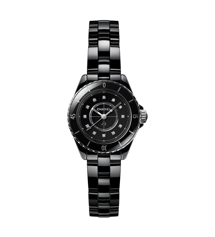 chanel j12 black diamonds 28mm H10135 front