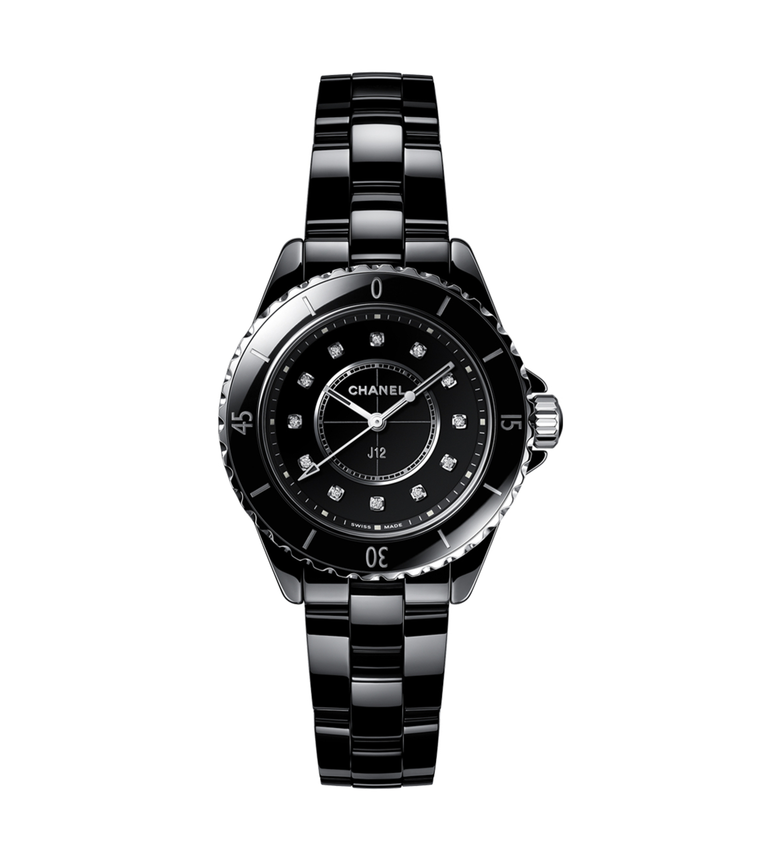 chanel j12 black diamonds 33mm H5701 front