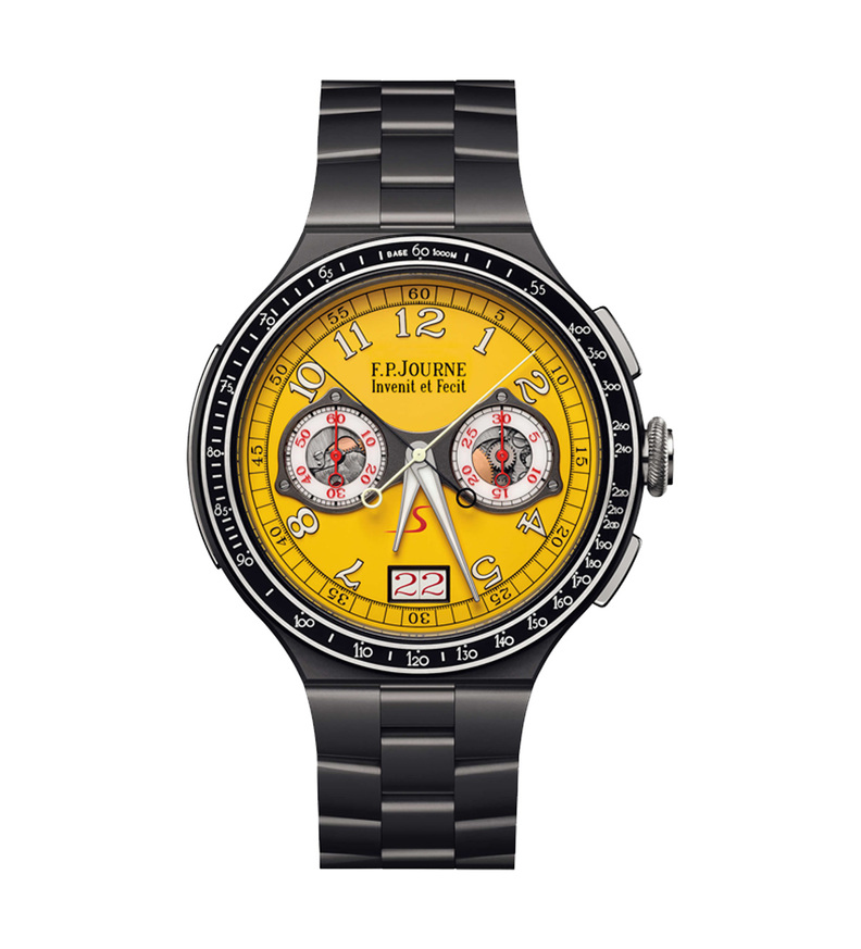 Chronographe_Rattrapante_titanium_fpjourne_yellow_dial_front